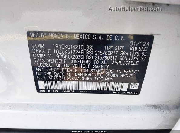 3CZRZ1H35RM738365 2024 HONDA HR-V White 