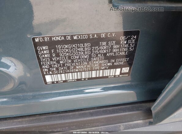 3CZRZ1H36SM707521 2025 HONDA HR-V Blue Widok komory silnika