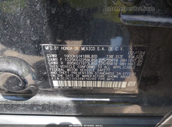 3CZRZ1H52RM746280 2024 HONDA HR-V Black Engine compartment view