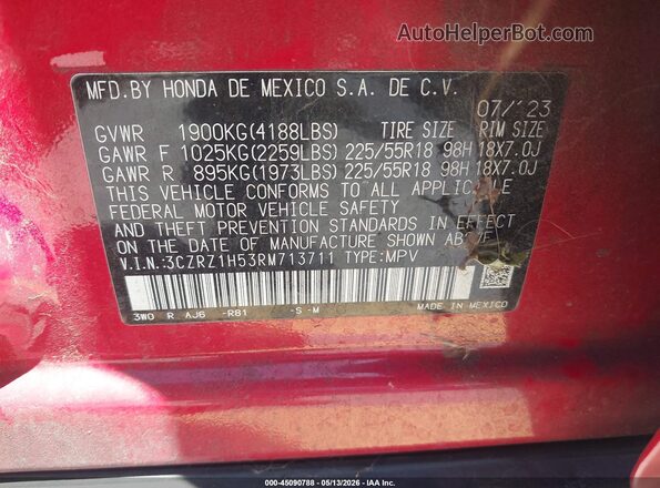 3CZRZ1H53RM713711 2024 HONDA HR-V Red Widok komory silnika