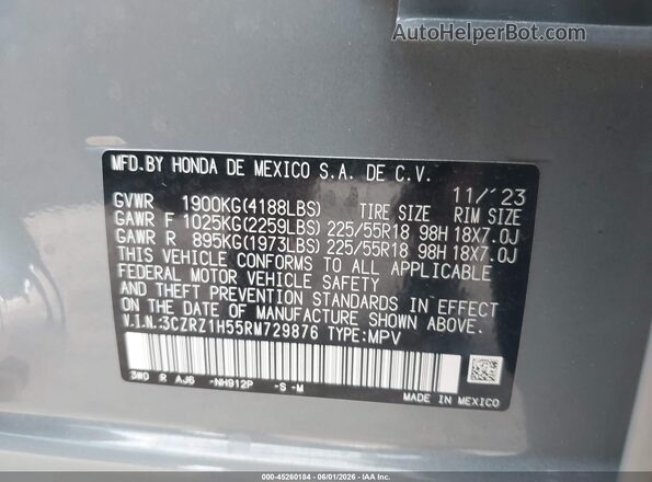3CZRZ1H55RM729876 2024 HONDA HR-V Gray Շարժիչի բաժամունքի տեսք