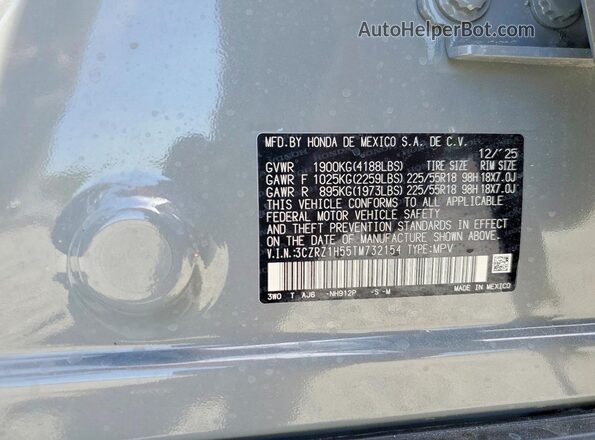 3CZRZ1H55TM732154 2026 HONDA HR-V Gray Vista del compartimento del motor