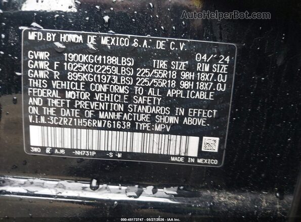 3CZRZ1H56RM761638 2024 HONDA HR-V Black Вид підкапотного простору