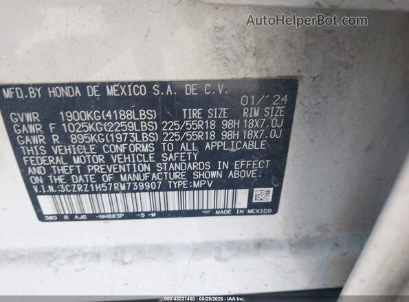 3CZRZ1H57RM739907 2024 HONDA HR-V White Vista del compartimento del motor