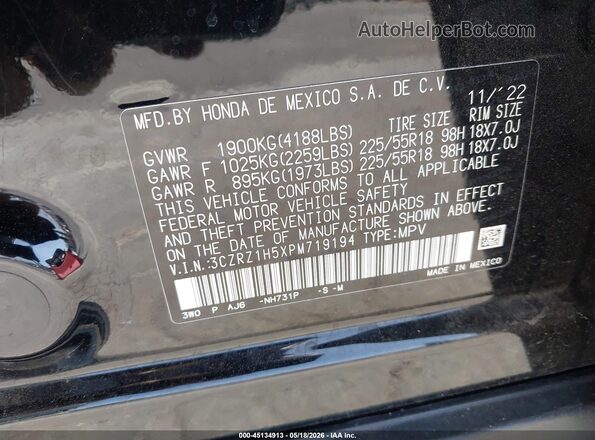 3CZRZ1H5XPM719194 2023 HONDA HR-V Black Вид підкапотного простору
