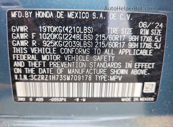 3CZRZ1H73SM709178 2025 HONDA HR-V Blue 