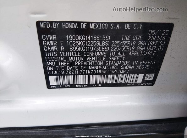 3CZRZ1H77TM701859 2026 HONDA HR-V White Շարժիչի բաժամունքի տեսք