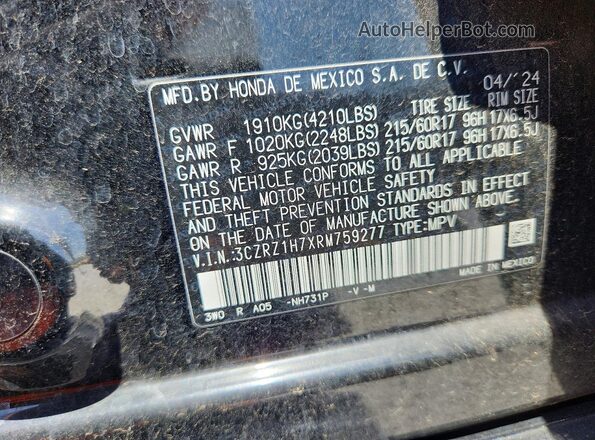 3CZRZ1H7XRM759277 2024 HONDA HR-V Черный 