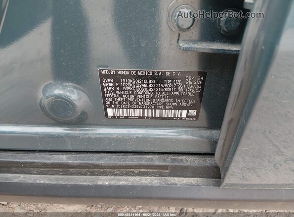 3CZRZ2H33SM731278 2025 HONDA HR-V Blue Շարժիչի բաժամունքի տեսք