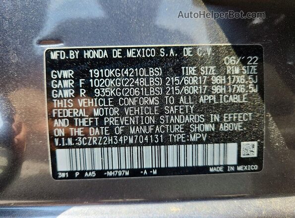 3CZRZ2H34PM704131 2023 HONDA HR-V Gray 