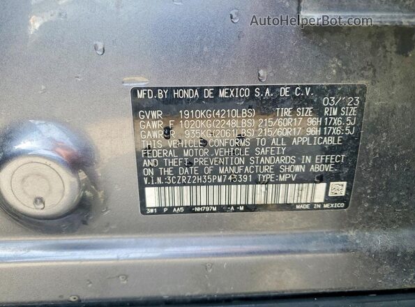 3CZRZ2H35PM743391 2023 HONDA HR-V Серый 