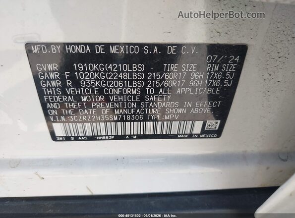 3CZRZ2H35SM718306 2025 HONDA HR-V Белый Вид подкапотного пространства