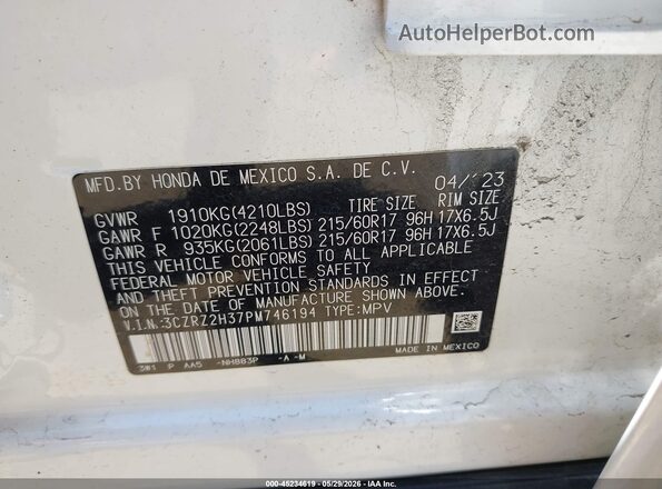 3CZRZ2H37PM746194 2023 HONDA HR-V White Widok komory silnika