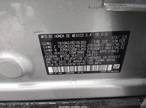 3CZRZ2H38PM739495 2023 HONDA HR-V Gray ძრავის განყოფილების ხედი