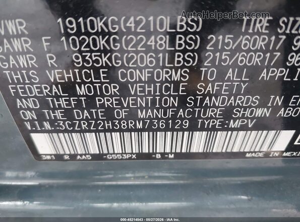 3CZRZ2H38RM736129 2024 HONDA HR-V Teal ძრავის განყოფილების ხედი