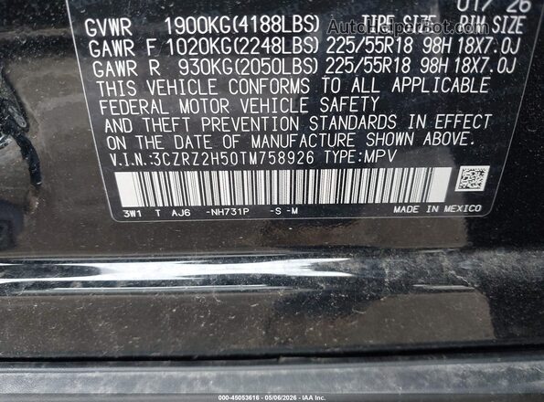 3CZRZ2H50TM758926 2026 HONDA HR-V Black Engine compartment view