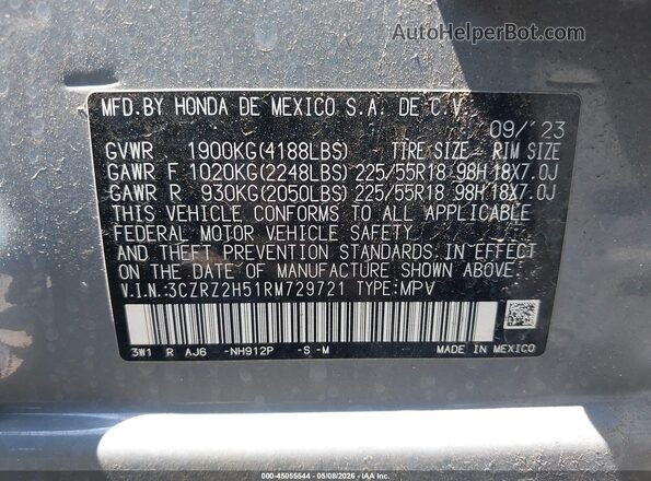 3CZRZ2H51RM729721 2024 HONDA HR-V Gray Widok komory silnika
