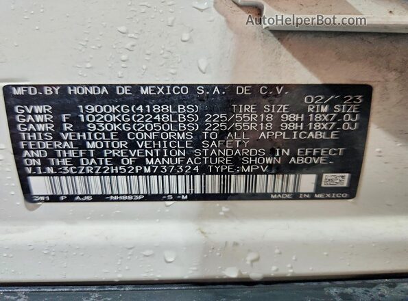 3CZRZ2H52PM737324 2023 HONDA HR-V White 