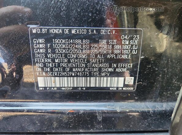 3CZRZ2H52PM748775 2023 HONDA HR-V Black 