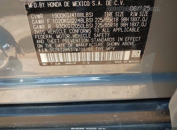 3CZRZ2H53TM708165 2026 HONDA HR-V Gray Engine compartment view