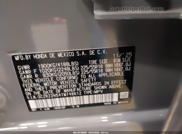 3CZRZ2H54TM748612 2026 HONDA HR-V Gray Vista del compartimento del motor