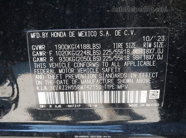 3CZRZ2H55RM742150 2024 HONDA HR-V Black Вид підкапотного простору