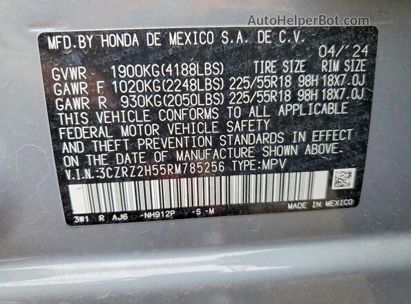 3CZRZ2H55RM785256 2024 HONDA HR-V Gray 
