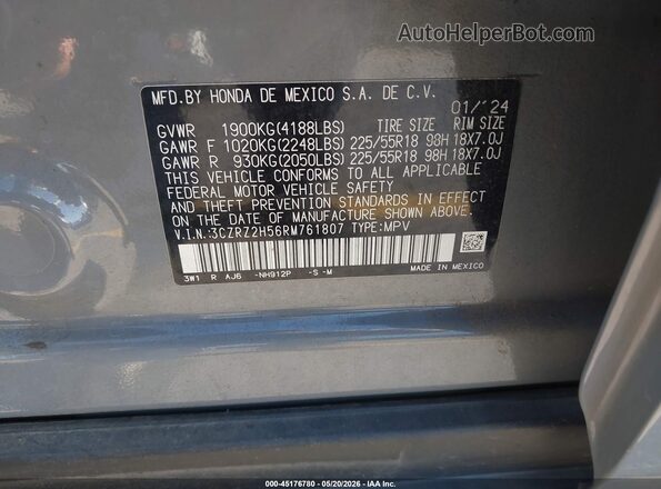 3CZRZ2H56RM761807 2024 HONDA HR-V Gray Widok komory silnika