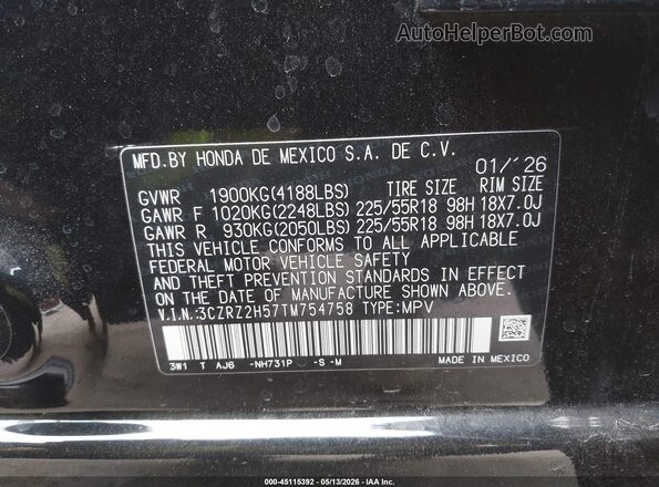 3CZRZ2H57TM754758 2026 HONDA HR-V Black Widok komory silnika