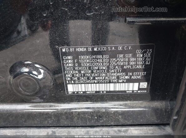 3CZRZ2H58PM735223 2023 HONDA HR-V Black Widok komory silnika