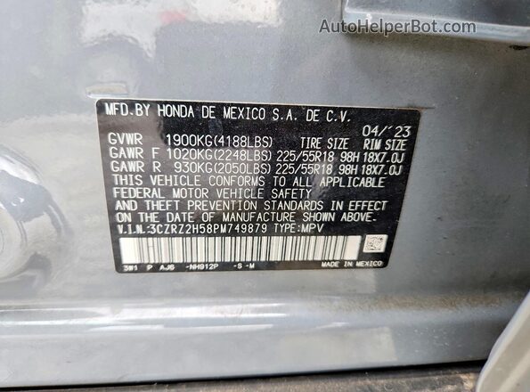 3CZRZ2H58PM749879 2023 HONDA HR-V Gray 