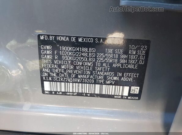 3CZRZ2H58RM739209 2024 HONDA HR-V Gray Vista del compartimento del motor