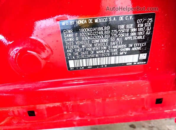 3CZRZ2H58TM719226 2026 HONDA HR-V Red 