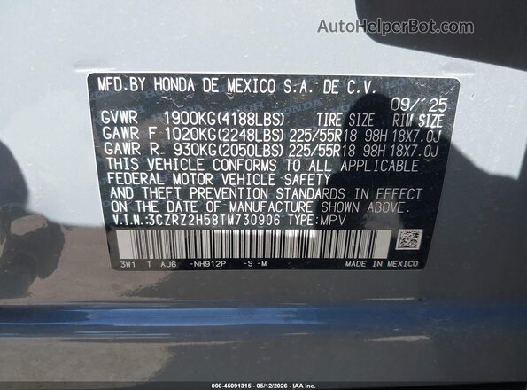 3CZRZ2H58TM730906 2026 HONDA HR-V Gray Widok komory silnika