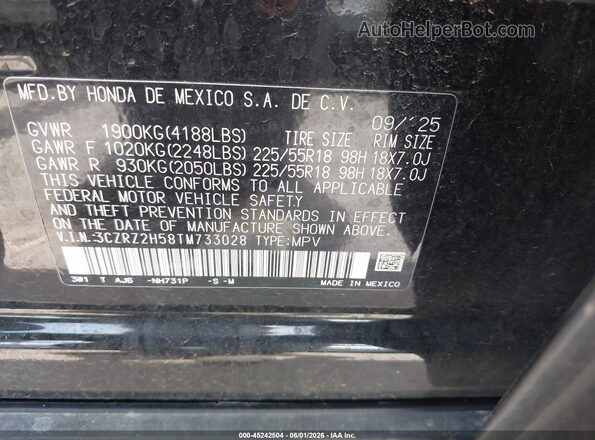 3CZRZ2H58TM733028 2026 HONDA HR-V Black Widok komory silnika