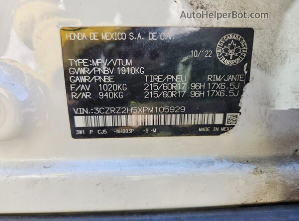 3CZRZ2H5XPM105929 2023 HONDA HR-V Белый 