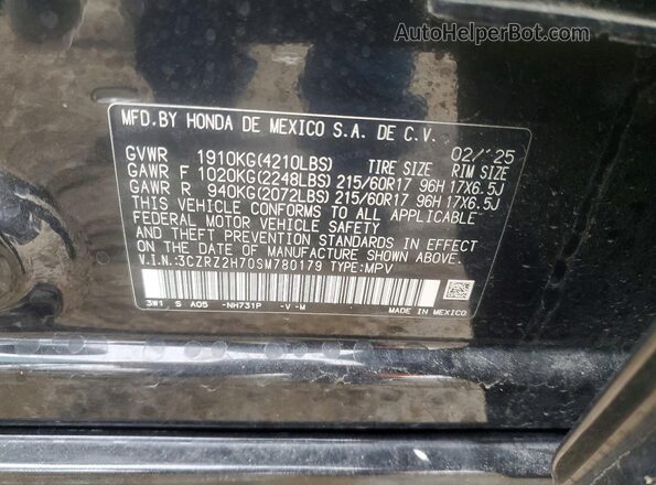 3CZRZ2H70SM780179 2025 HONDA HR-V Black VIN կոդի պիտակի տեսք