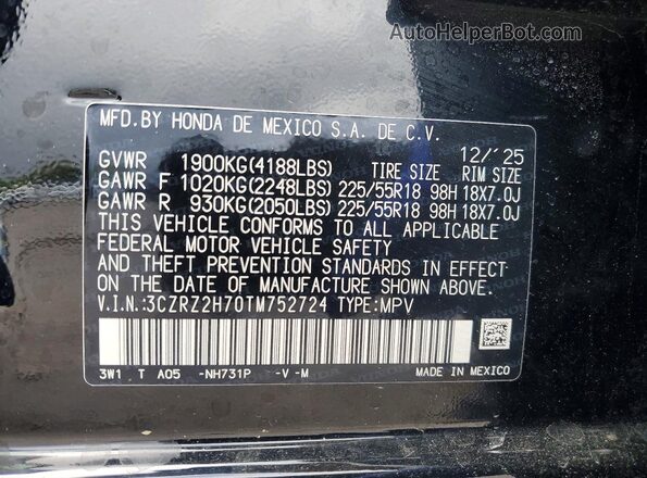 3CZRZ2H70TM752724 2026 HONDA HR-V Black 