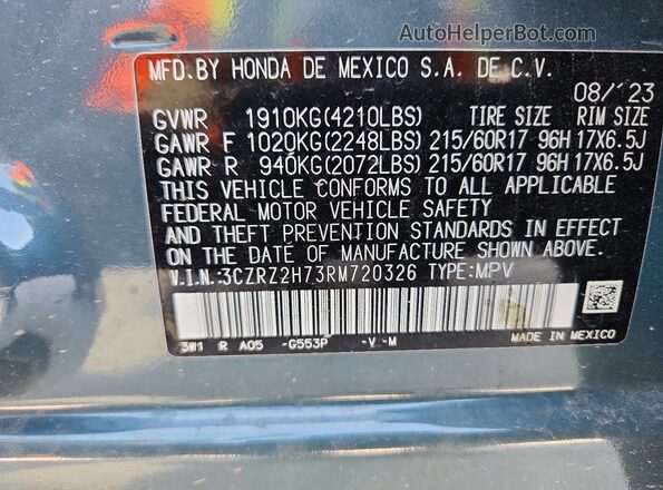 3CZRZ2H73RM720326 2024 HONDA HR-V Серый 