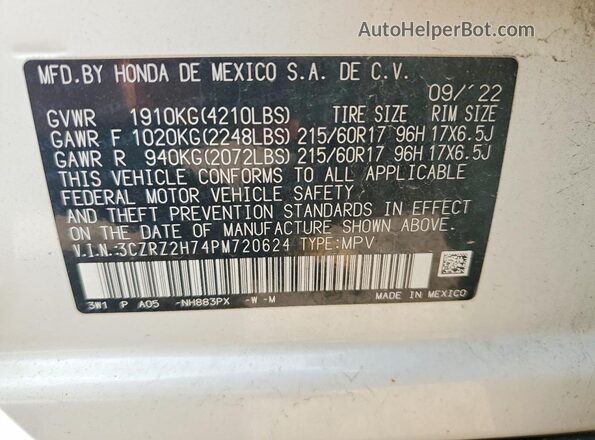 3CZRZ2H74PM720624 2023 HONDA HR-V White 