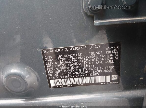 3CZRZ2H77RM734147 2024 HONDA HR-V Light Blue Widok komory silnika