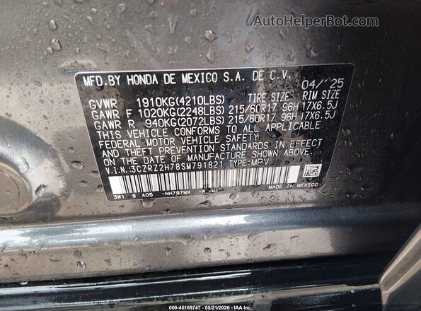3CZRZ2H78SM791821 2025 HONDA HR-V Серый 