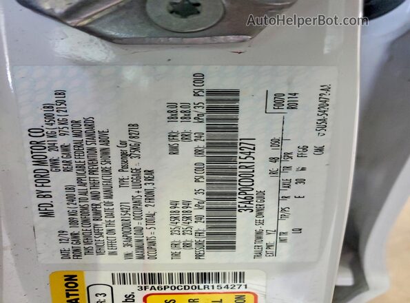3FA6P0CD0LR154271 2020 FORD FUSION White Շարժիչի բաժամունքի տեսք