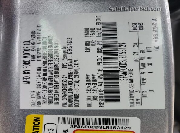 3FA6P0CD3LR153129 2020 FORD FUSION Silver Engine compartment view