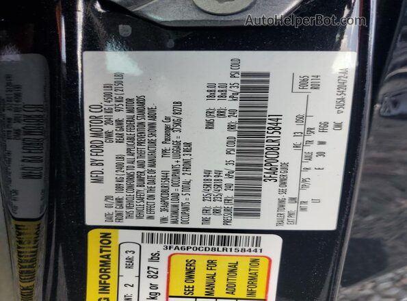 3FA6P0CD8LR158441 2020 FORD FUSION Black Widok komory silnika