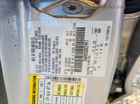 3FA6P0CDXKR219917 2019 FORD FUSION Silver 