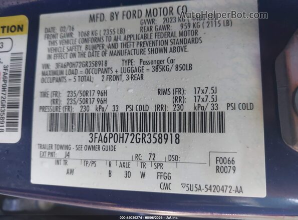 3FA6P0H72GR358918 2016 FORD FUSION Blue 