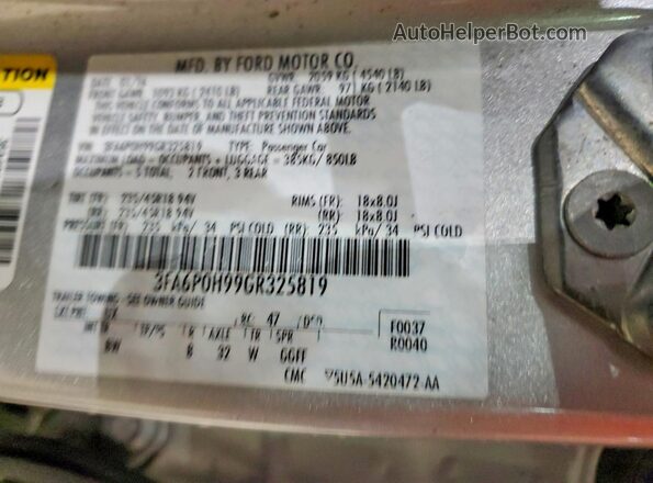 3FA6P0H99GR325819 2016 FORD FUSION Silver 