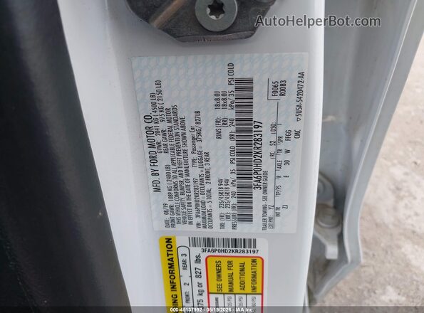 3FA6P0HD2KR283197 2019 FORD FUSION White 