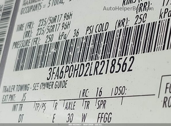 3FA6P0HD2LR218562 2020 FORD FUSION Silver Vista del compartimento del motor